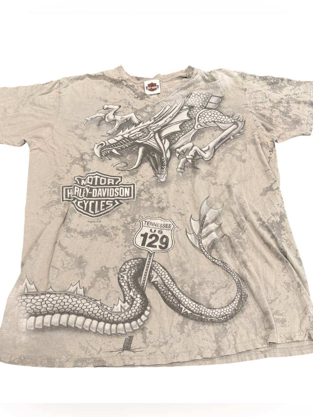 Harley Davidson gray AOP dragon V-neck Tennessee men’s XL 2015 US 129